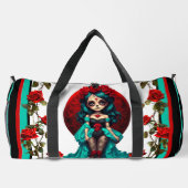 Blauwgroen en rode rozen Sugar Skulls Plunjezak (Achterkant)