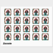 Blauwgroen en rode rozen Sugar Skulls Vierkante Sticker (Vel)