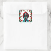 Blauwgroen en rode rozen Sugar Skulls Vierkante Sticker (Tas)