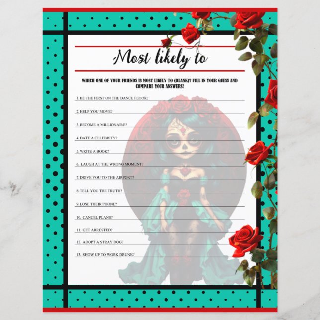 Blauwgroen en Rode Rozen Suikerschedels Hoogstwaar (Voorkant)