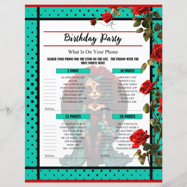 Blauwgroen en rode rozen Suikerschedels op uw tele (Voorkant)