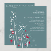 Blauwgroen en rode wintersneeuwuitnodiging kaart (Voorkant / Achterkant)