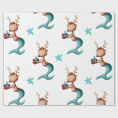 Blauwgroen en Rode Zeemeerminnende Kerstmis Cadeaupapier (Vlak)