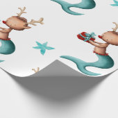 Blauwgroen en Rode Zeemeerminnende Kerstmis Cadeaupapier (Hoek)