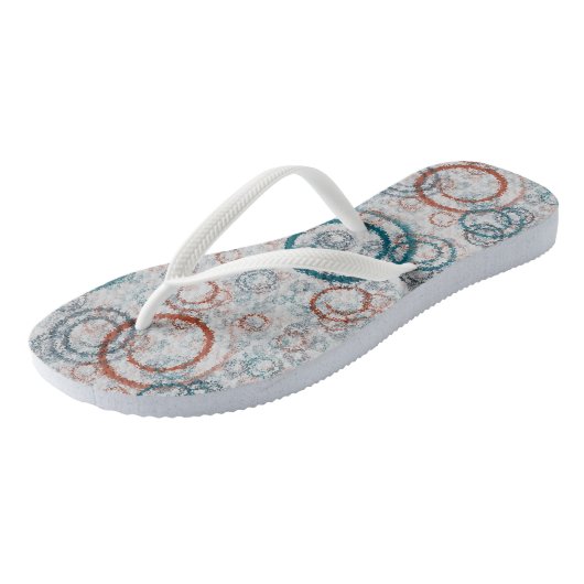 Blauwgroen en Roest Geometrisch Abstract Teenslippers (Schuin)