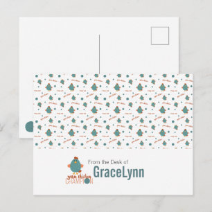 Blauwgroen- en roestgaren Briefkaart van kippen