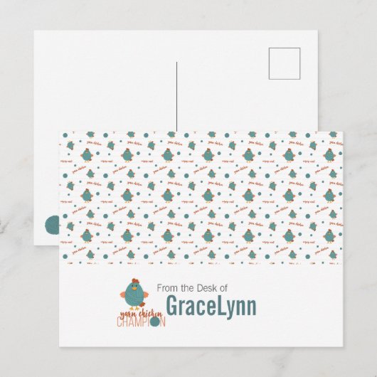 Blauwgroen- en roestgaren Briefkaart van kippen (Voorkant / Achterkant)