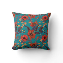 Blauwgroen en rood bloemmotief