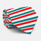 Blauwgroen en Rood Horizontaal-Gestreept Stropdas (Opgerold)