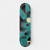 Blauwgroen en rood minimalistisch geometrisch skat persoonlijk skateboard (Voorkant)
