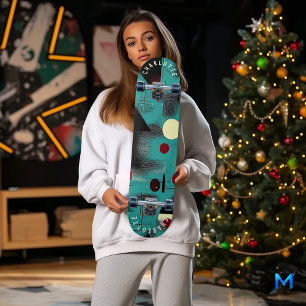 Blauwgroen en rood minimalistisch geometrisch skat persoonlijk skateboard