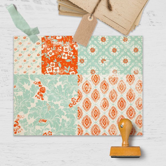 Blauwgroen en rood Patchwork Junk Journal Scrapboo (Creator heeft geüpload)