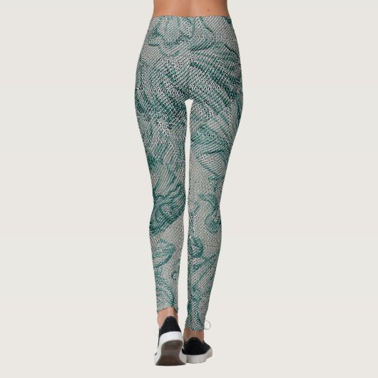 Blauwgroen en roomkleurige Leggings (Achterkant)
