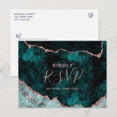 Blauwgroen en Roos Gold Agate Wedding Meal Choice  Uitnodiging Briefkaart (Voorkant / Achterkant)