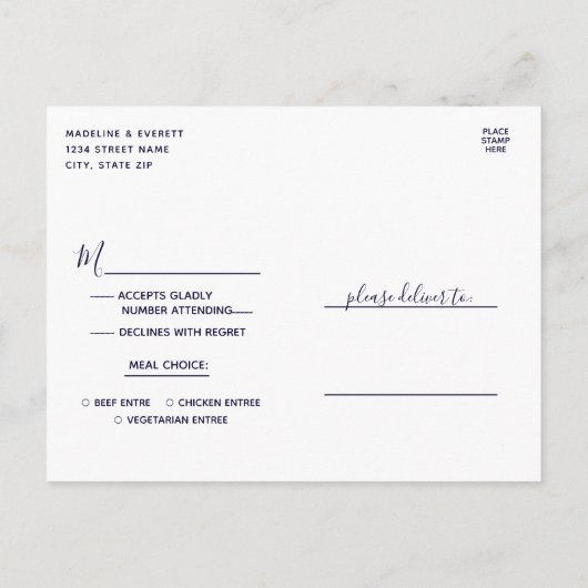 Blauwgroen en Roos Gold Agate Wedding Meal Choice  Uitnodiging Briefkaart (Achterkant)