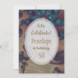 Blauwgroen en Roos Gold Feathery Fractal 50th Birt Kaart