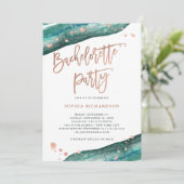 Blauwgroen en Roos Gold Geode Bachelorette Party Kaart (Staand voorkant)