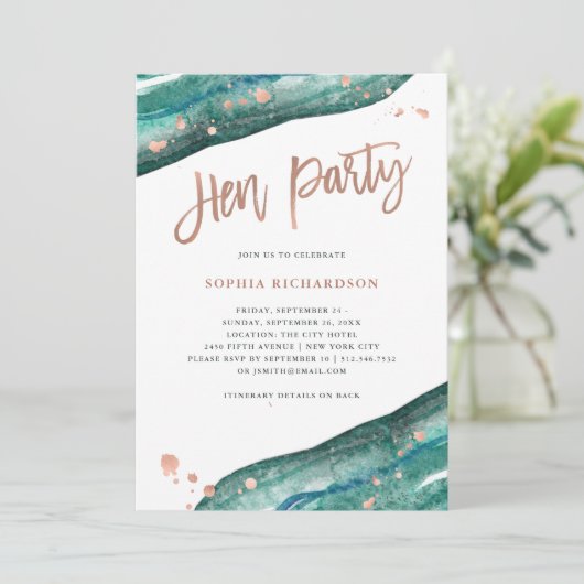Blauwgroen en Roos Gold Geode Hen Party met Routeb Kaart (Staand voorkant)
