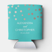 Blauwgroen en Roos Gouden Folie Confetti Bruiloft Blikjeskoeler (Achterkant)