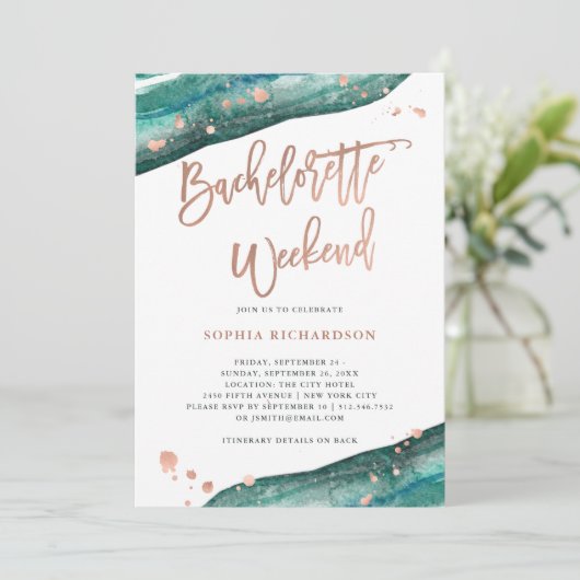 Blauwgroen en Roos gouden geode vrijgezellenweeken Kaart (Staand voorkant)