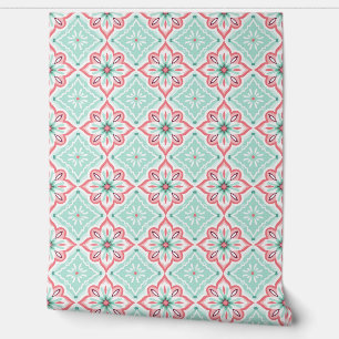 Blauwgroen en Roze Abstract Geometrisch Drukpatroo Behang