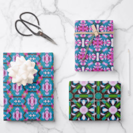 Blauwgroen en roze abstract sterpatroon nr. 2 inpakpapier vel