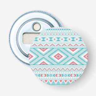 Blauwgroen en roze Aztec - tribaal patroon Button Flesopener