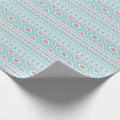 Blauwgroen en roze Aztec - tribaal patroon Cadeaupapier (Hoek)