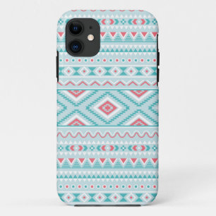 Blauwgroen en roze Aztec - tribaal patroon iPhone 11 Hoesje