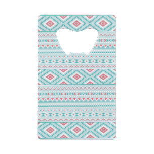 Blauwgroen en roze Aztec - tribaal patroon Creditkaart Flessenopener