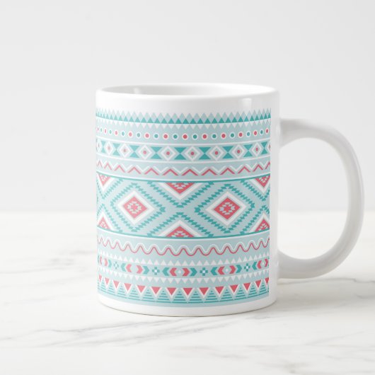Blauwgroen en roze Aztec - tribaal patroon Grote Koffiekop (Rechts)