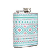 Blauwgroen en roze Aztec - tribaal patroon Heupfles (Rechts)