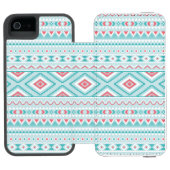 Blauwgroen en roze Aztec - tribaal patroon Incipio iPhone Portemonnee Hoesje (Agenda Open)