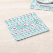 Blauwgroen en roze Aztec - tribaal patroon Kartonnen Onderzetters (Schuin)