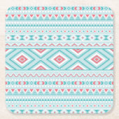 Blauwgroen en roze Aztec - tribaal patroon Kartonnen Onderzetters (Voorkant)