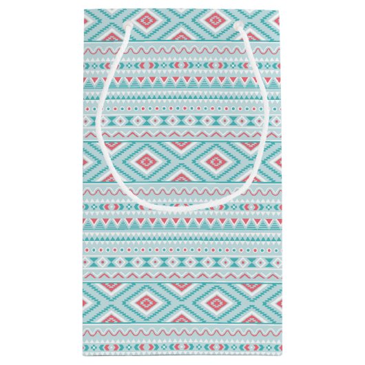 Blauwgroen en roze Aztec - tribaal patroon Klein Cadeauzakje (Achterkant)