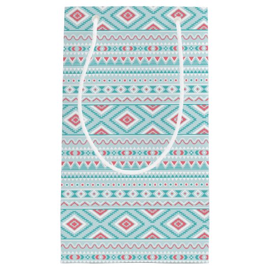 Blauwgroen en roze Aztec - tribaal patroon Klein Cadeauzakje (Voorkant)