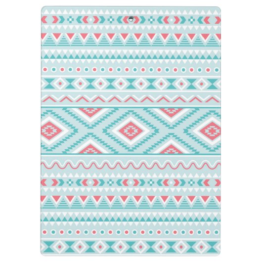 Blauwgroen en roze Aztec - tribaal patroon Klembord (Achterkant)