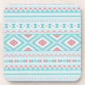 Blauwgroen en roze Aztec - tribaal patroon Onderzetter (Voorkant)