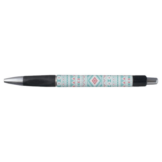 Blauwgroen en roze Aztec - tribaal patroon Pen (Voorkant)