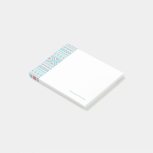 Blauwgroen en roze Aztec - tribaal patroon Post-it® Notes (Schuin)