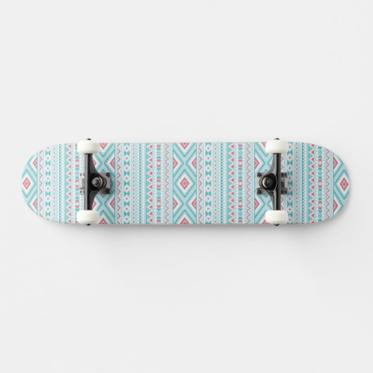 Blauwgroen en roze Aztec - tribaal patroon Skateboard (Horizontaal)