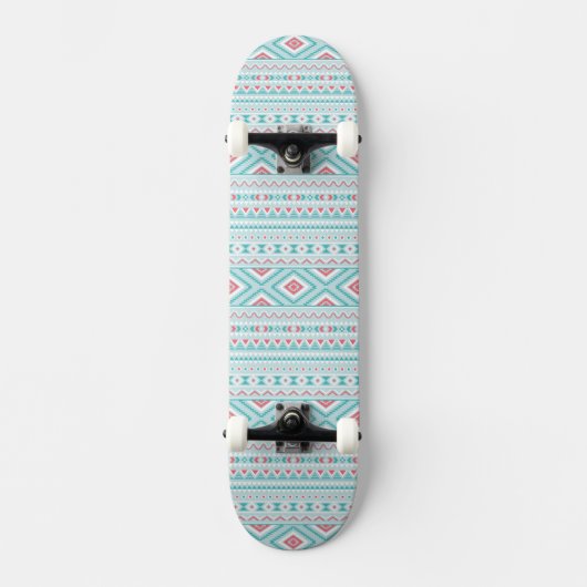 Blauwgroen en roze Aztec - tribaal patroon Skateboard (Voorkant)
