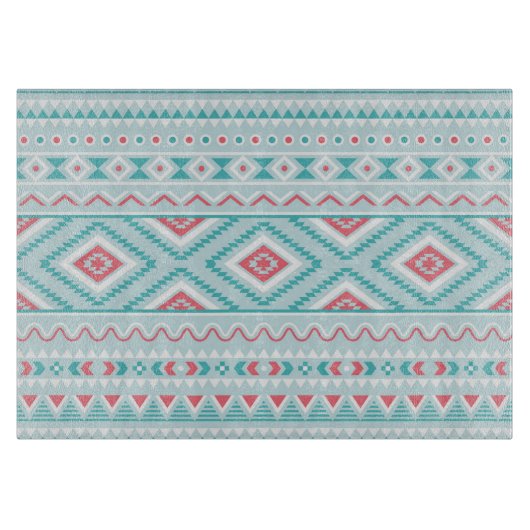 Blauwgroen en roze Aztec - tribaal patroon Snijplank (Voorkant)
