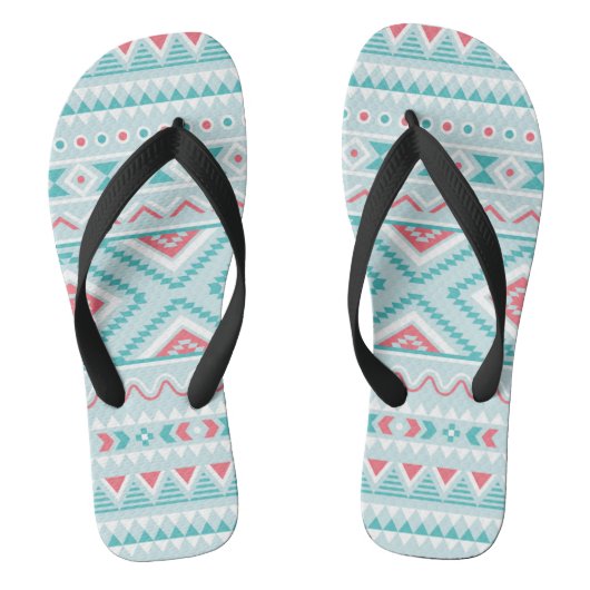 Blauwgroen en roze Aztec - tribaal patroon Teenslippers (Voetbed)