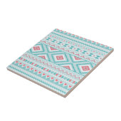 Blauwgroen en roze Aztec - tribaal patroon Tegeltje (Zijkant)