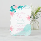 Blauwgroen en roze Baby in het Baby shower Bloom Kaart (Staand voorkant)