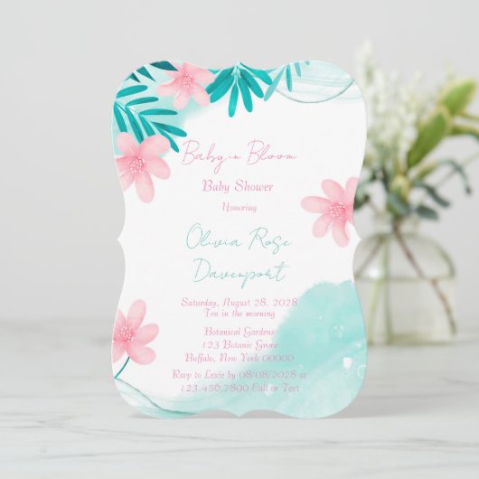 Blauwgroen en roze Baby in het Baby shower Bloom Kaart (Staand voorkant)