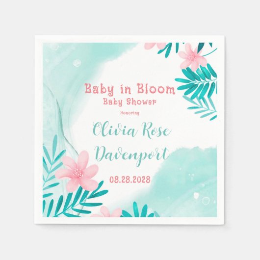 Blauwgroen en roze Baby in het Baby shower Bloom Servet (Voorkant)