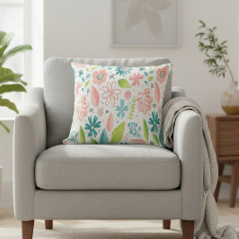 Blauwgroen en Roze Bloemen Vierkant Kussen